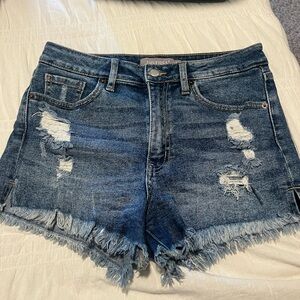 Just USA Women's Frayed Hem Jean Shorts - Dark Blue